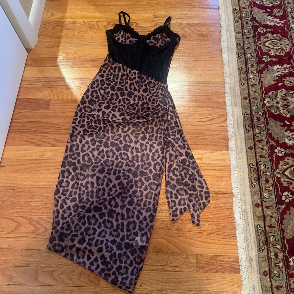 Dolls Kill Widow Unholy Sample Leopard Print Dress with Black Lace size Small - Picture 7 of 8